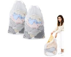 2 stuks waszakken van mesh met trekkoord en handvatten - 76×100cm waszakken van mesh - Duurzame tassen voor delicate kleding - Stevige waszakken van mesh - Geschikt voor wasmachines, reizen, kleding, speelgoedopslag — afbeelding 1