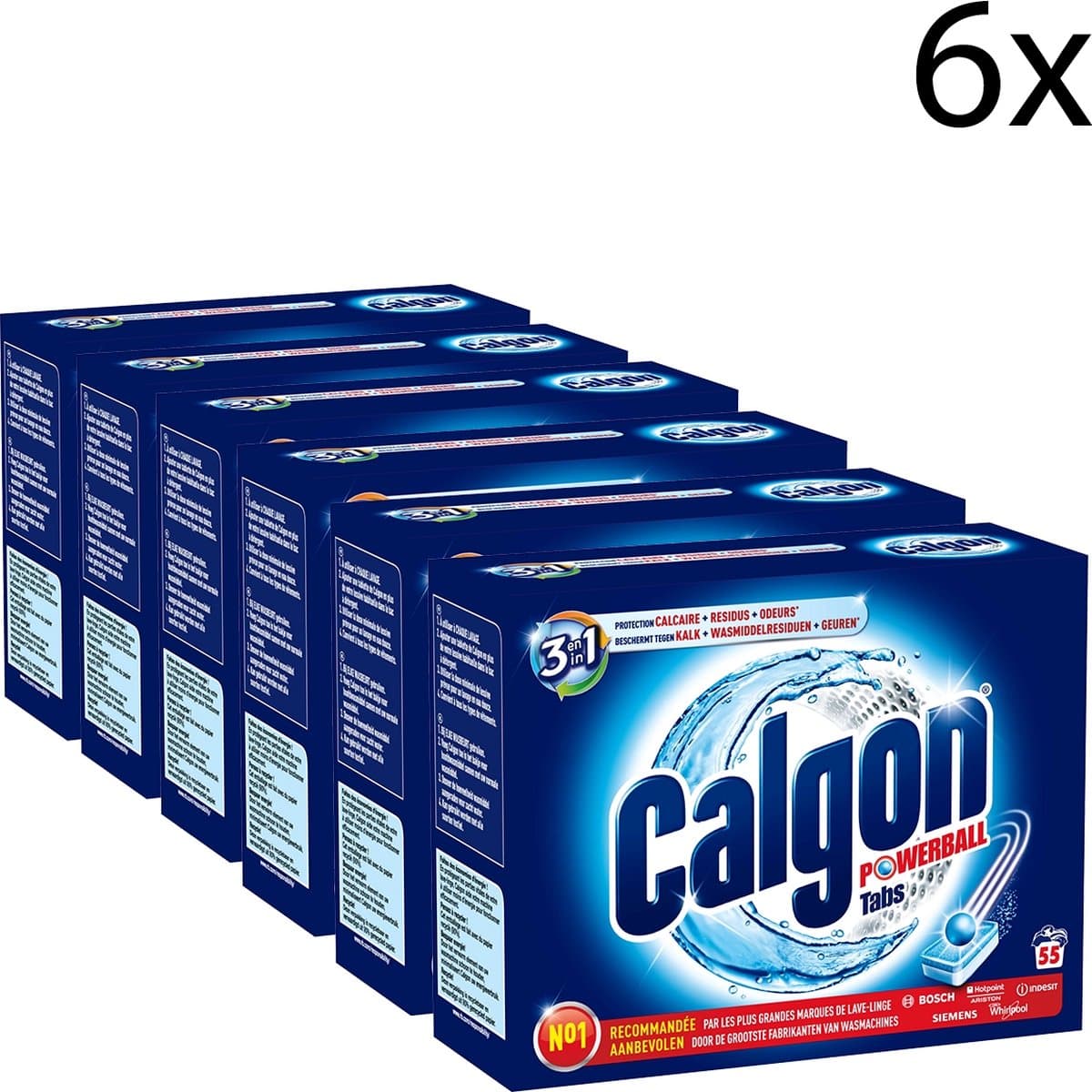 Calgon 3 in 1 Powerball Tabs Wasmachine Reiniger en Anti kalk - 55 Tabletten x6 — afbeelding 1