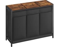 ACAZA Wasmand - Wasmand Met Deksel - 3 Vakken - 160 L - 95 x 33 x 71cm - Vintage Bruin en Zwart