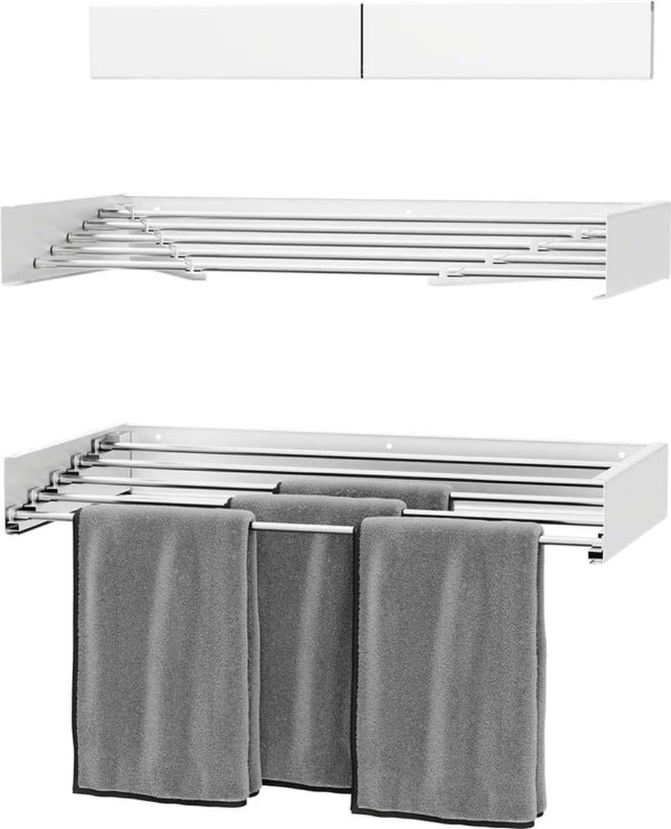 Milano Luxurious Wandwasrek – Inklapbaar wasrek – Droogrek - Wandmontage – 80 cm - Metaal – Wit/Zilver — afbeelding 1
