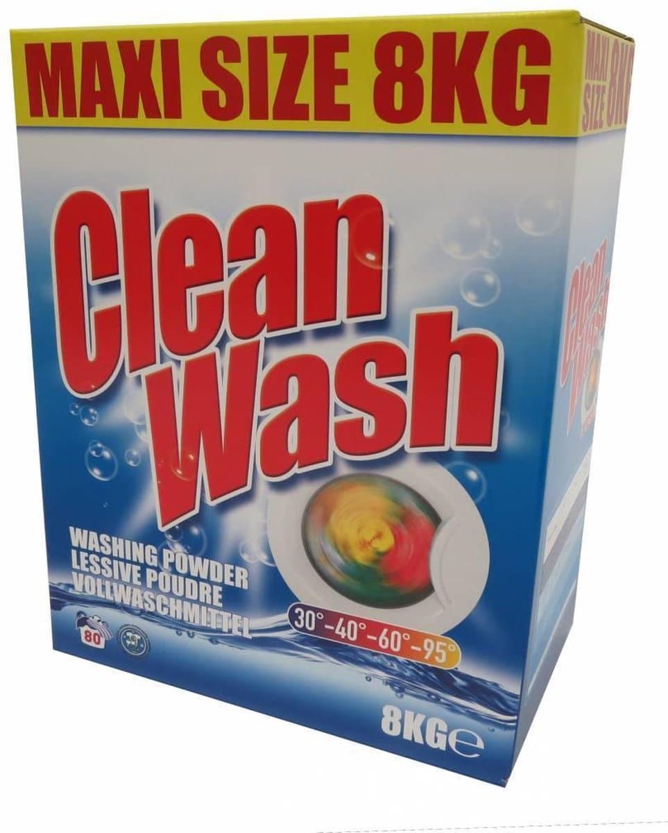 Clean Wash Waspoeder 8kg | ± > 80 Wasbeurten | Krachtig & Milieuvriendelijk voor witte en bonte was | Wasmiddel — afbeelding 1