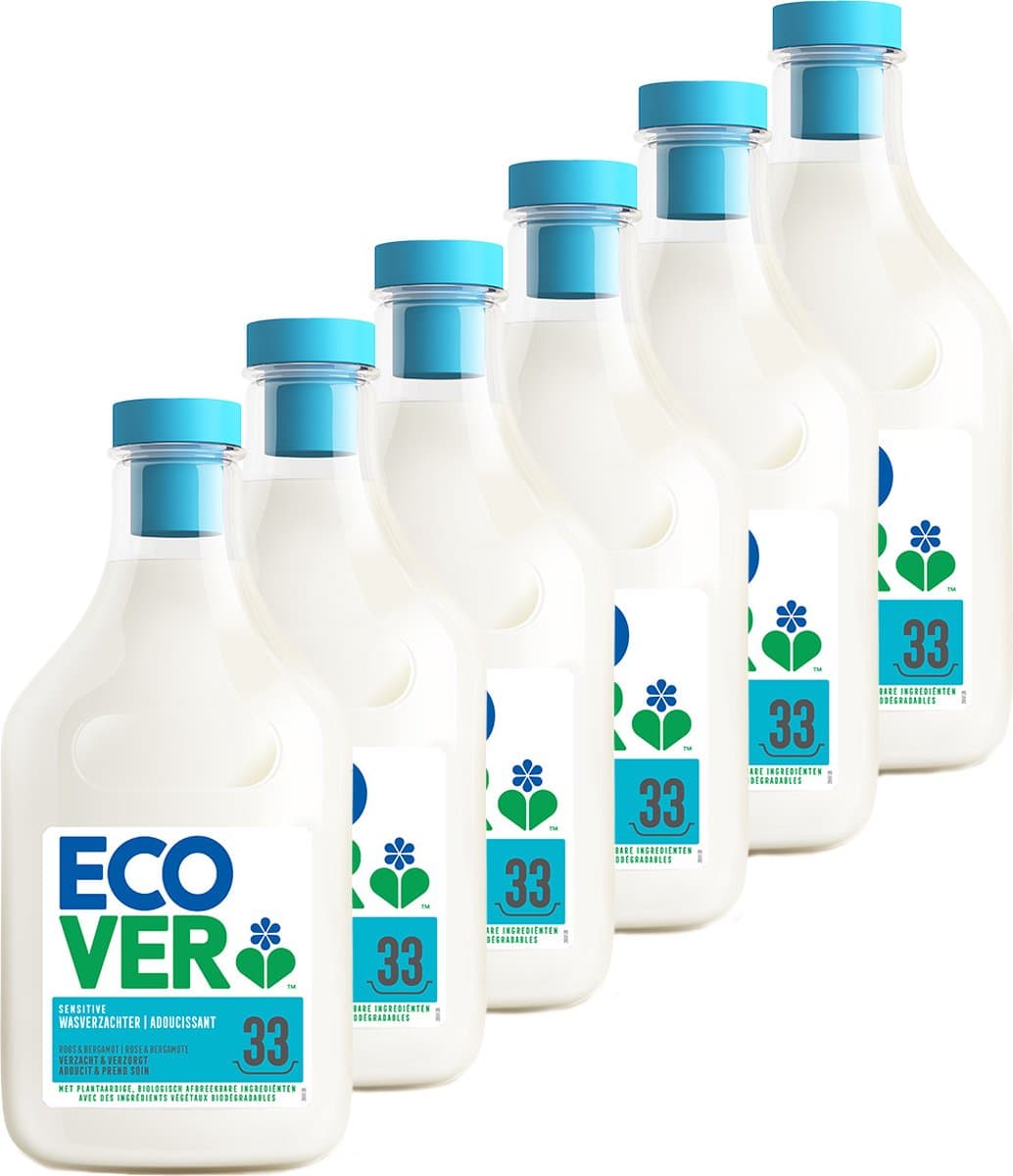 Ecover Wasverzachter - Voordeelverpakking 6 x 1 L - 198 wasbeurten - Plantaardig & Biologisch afbreekbaar - Roos & Bergamot geur — afbeelding 1
