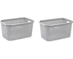 Plasticforte Wasmand - 3x stuks - 35 liter - rotan - zilvergrijs - kunststof - 53 x 36 x 26 cm