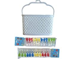 Wasknijpermand - Wasknijpermandje - Met 24 Wasknijpers - 3 Liter - 22,5 x 15 x 14 cm - Wit