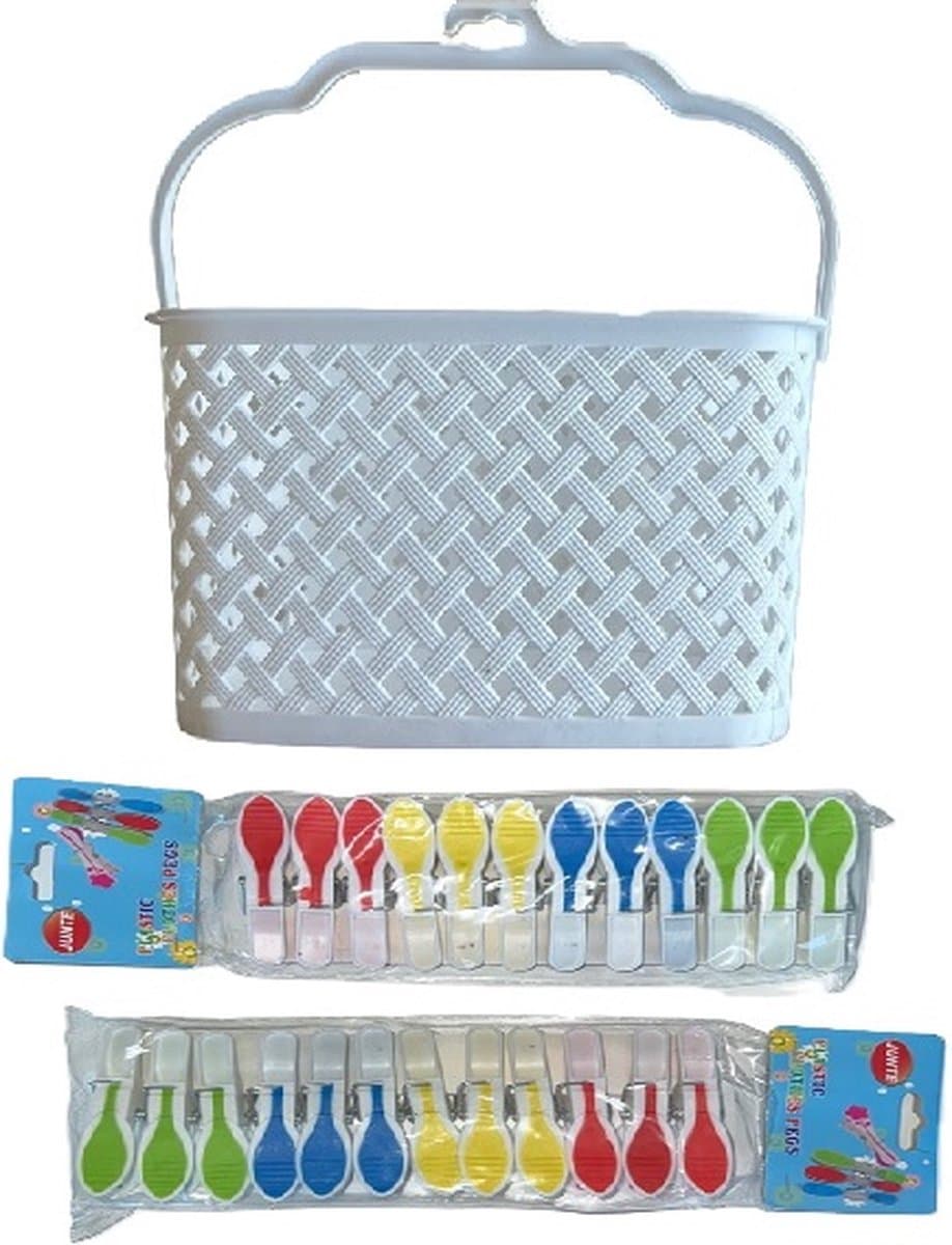 Wasknijpermand - Wasknijpermandje - Met 24 Wasknijpers - 3 Liter - 22,5 x 15 x 14 cm - Wit — afbeelding 1