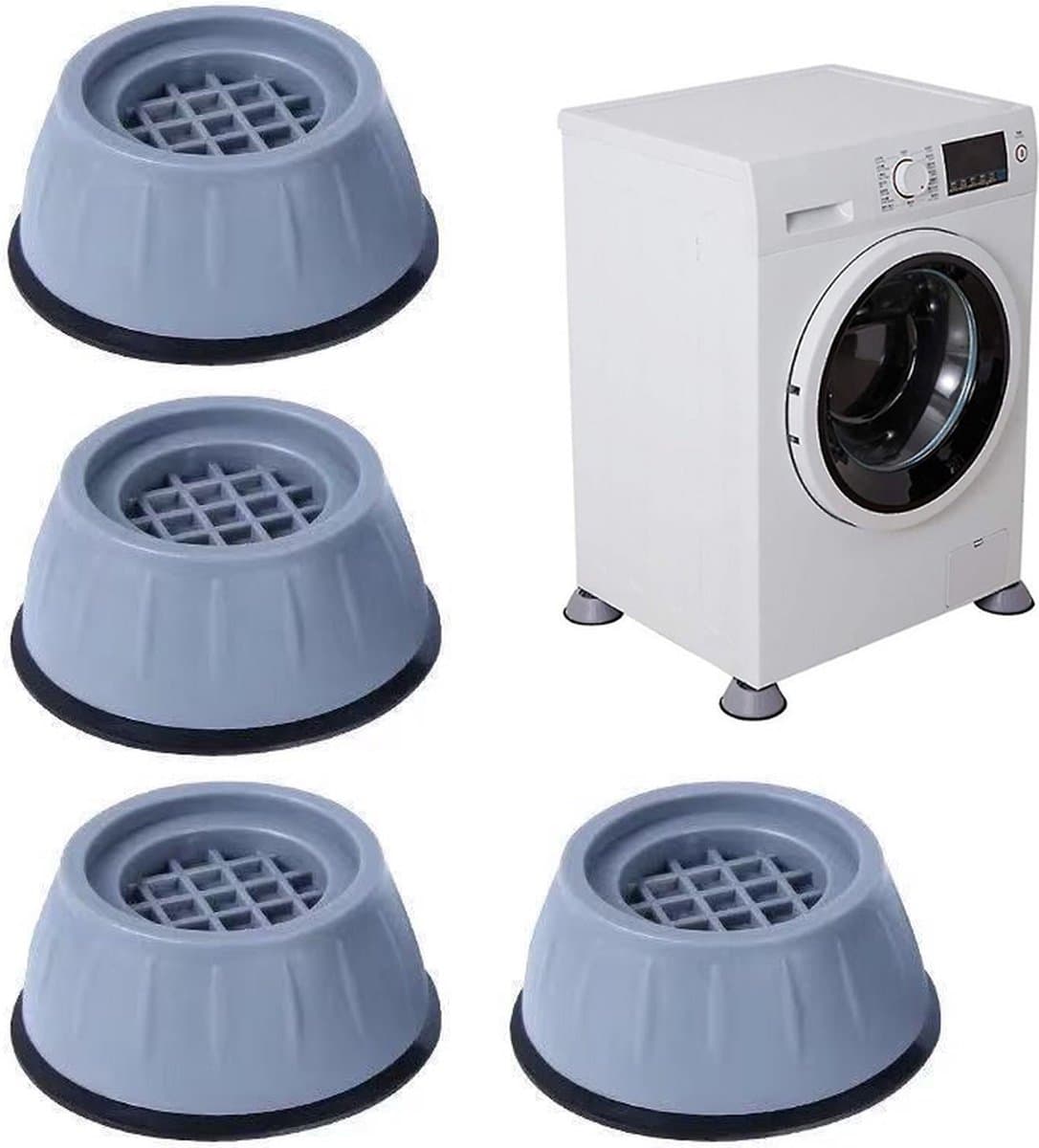 Wasmachine Demper - Wasmachine Verhoger - Trillingsdemper - Anti Slip – Schokdemper - Anti Tril - Wasmachine Voetjes - Vibratiedempers - Verhoger - Grijs — afbeelding 1