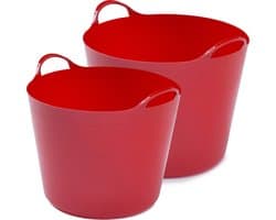 Whitefurze Flexibele emmers - 2x stuks - 14 liter en 26 liter - rood