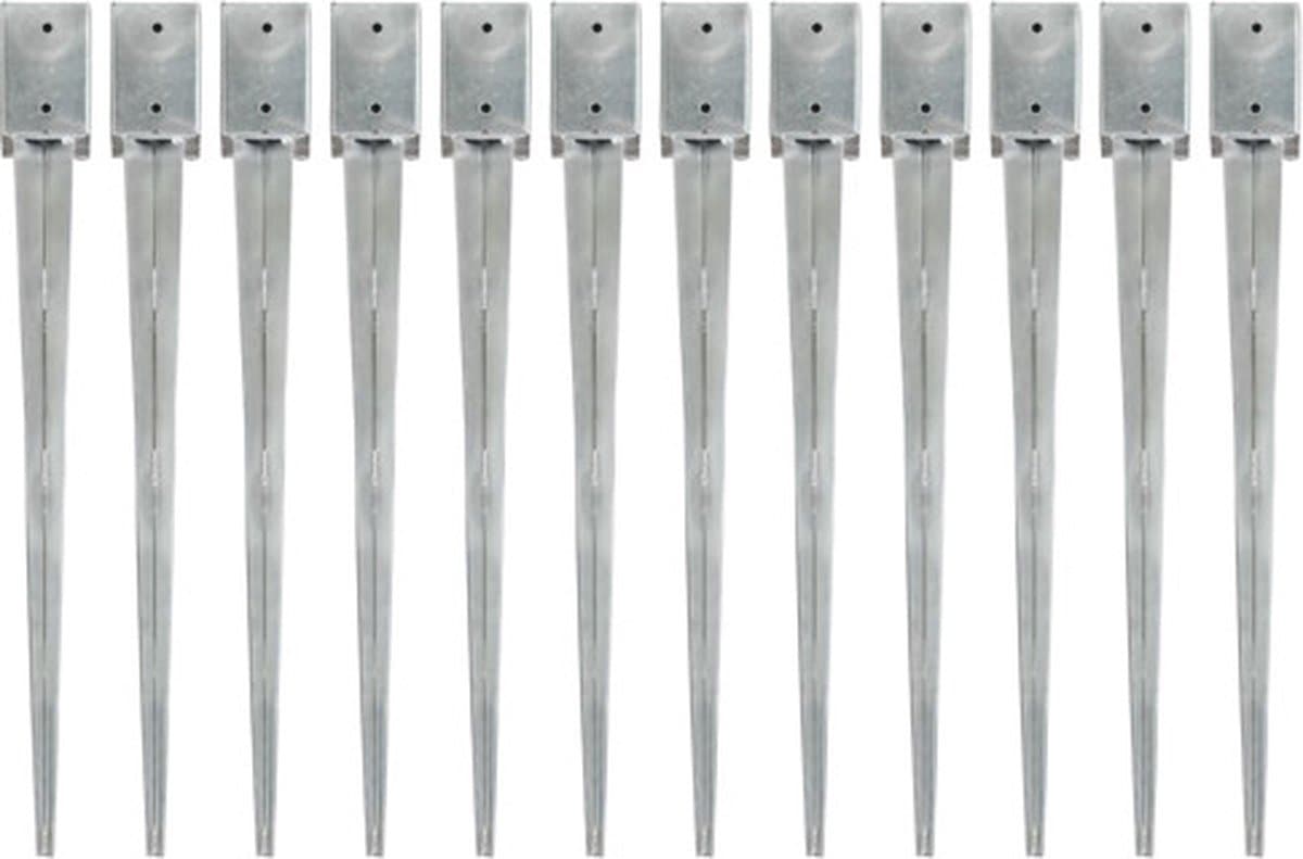 vidaXL - Grondpinnen - 12 - st - 9x9x90 - cm - gegalvaniseerd - staal - zilverkleurig — afbeelding 1