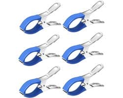 Roestvrijstalen Clips - Wasspelden Klemmen - Handdoeken Bevestigen - Krasbestendig Ontwerp - 6 Stuks - Blauw