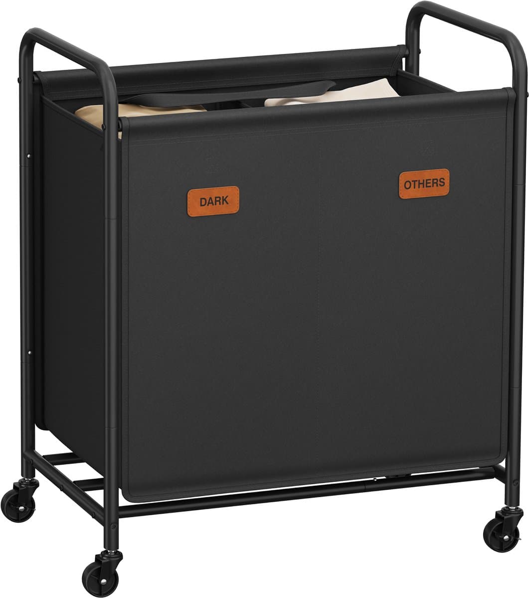 SONGMICS RLS210B01 - Wasmand met 2 Vakken - 140L - Op Wielen - Voor Badkamer Slaapkamer Wasruimte — afbeelding 1