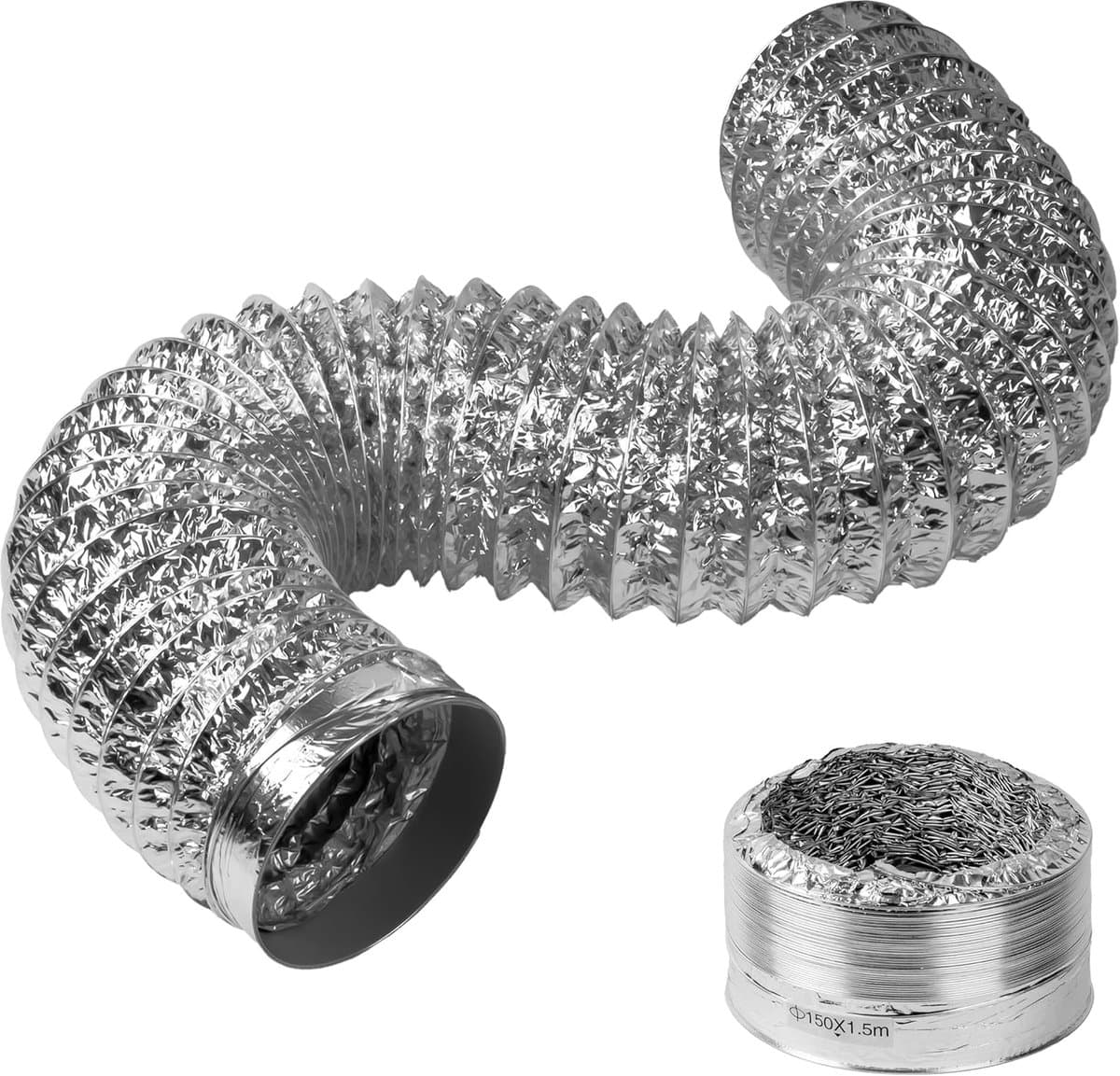 Afvoerslang Flexibel - Aluminium Buis - Afzuigkap Ventilatie - Hittebestendig Materiaal - 150mm Diameter 2m - Zilver — afbeelding 1