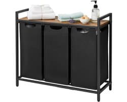 VASAGLE - Wasmand met 3 Compartimenten - 3 Uitneembare Oxford Stoffen Zakjes - Metalen Frame