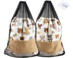 Wasnet XXL 70 x 90 cm - Set van 2 - Fijnmazige waszakken voor kleding, dekbedovertrekken - Met trekkoord, haken - Geschikt voor wasmachine - Ideaal voor thuis, reizen - Zwart