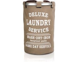 Wasmand 50L - Rond - Tekst Deluxe Laundry Service -> Same Day Service- Badkamer - Wasmand afsluitbaar - Waszak - Bruin