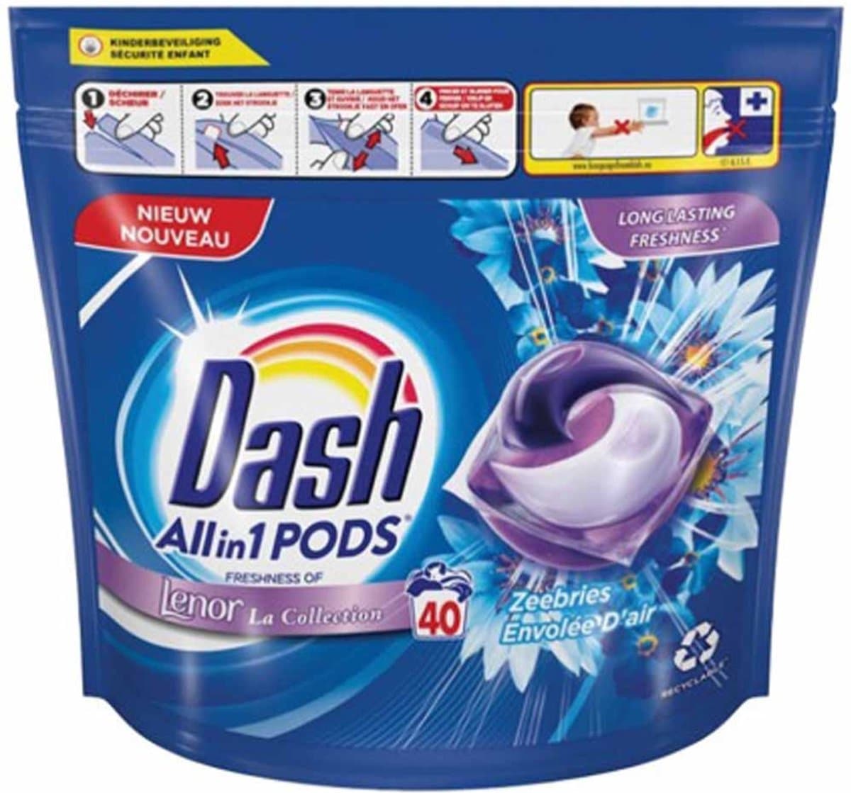 Dash - Lenor Collectie - Wasmiddel Capsules - All-in-1 Pods - Witte en Gekleurde Was - Zeebries - 40 Wasbeurten — afbeelding 1