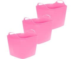 Excellent Houseware Flexibele emmer - 3x - roze - 25 liter - kunststof - vierkant - 35 x 38 cm