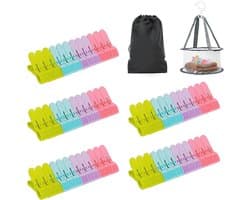 Kleurige plastic wasknijpers met sterke grip en antislip, inclusief handige opbergmand - 48 stuks