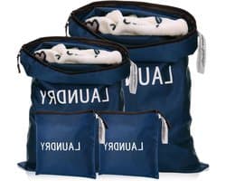 Waterdichte waszakken voor reizen - 4 stuks, opvouwbare waszakken in 3 maten voor vuile kleding, ideaal voor zwemmen, yoga en workouts (Blauw)