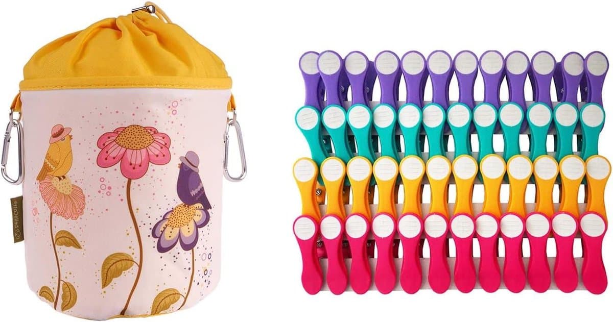 Wasknijpers met zak - Kledinghangers klemmen - Kleding drogen - Softgrip materiaal - 48 stuks - Multicolor — afbeelding 1
