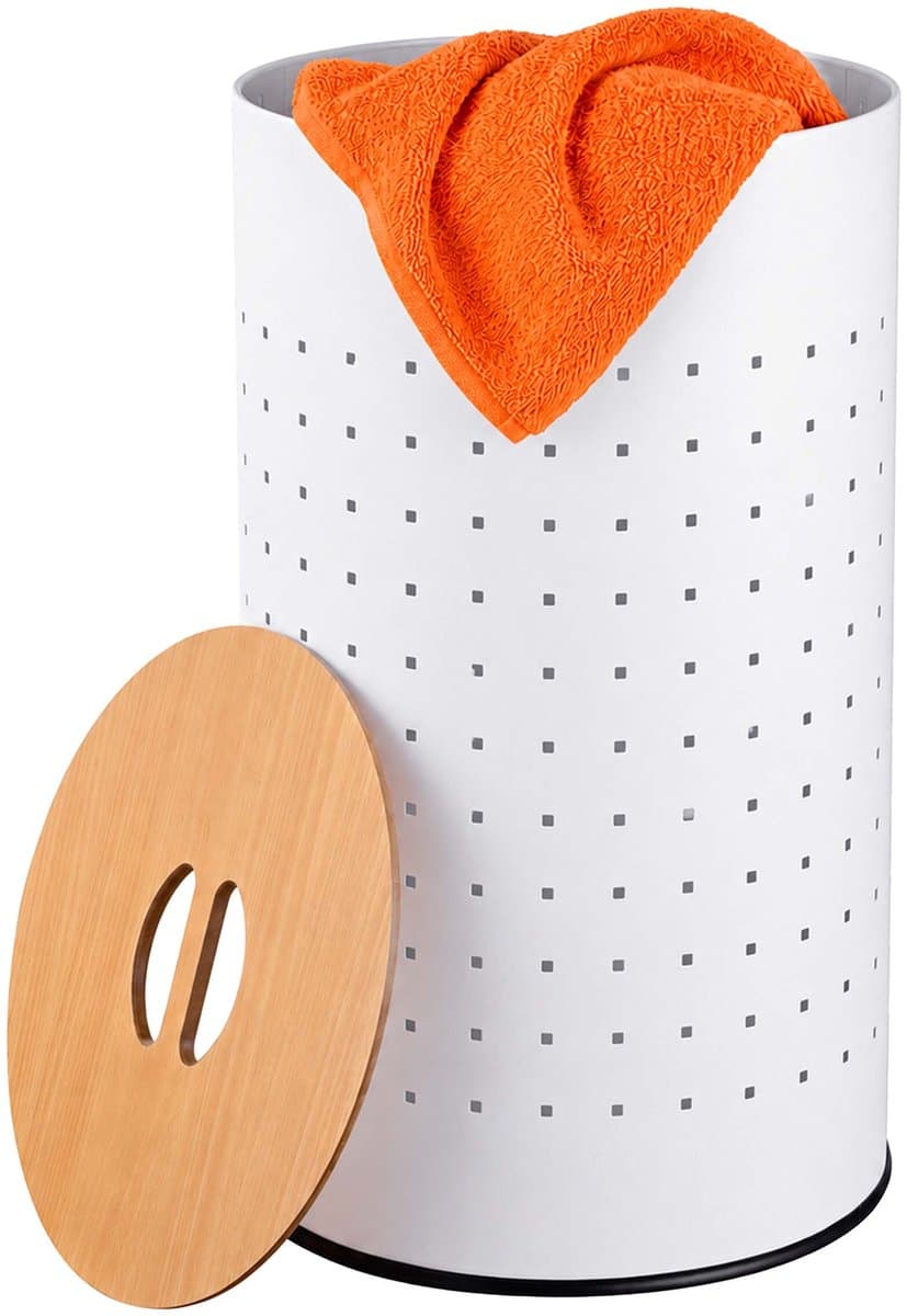Wasmand met deksel - 50 liter - metaal - wit — afbeelding 1
