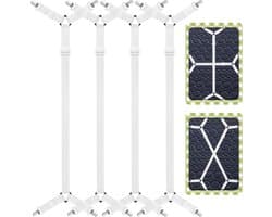 4 stuks verstelbare bedlakenspanners, witte spanlakenspanners met metalen clips, twee zijden met vier klemmen, bedlakenhouder, maatbereik 68-280 cm, voor bedlaken, matras, strijkplank, sofabekleding