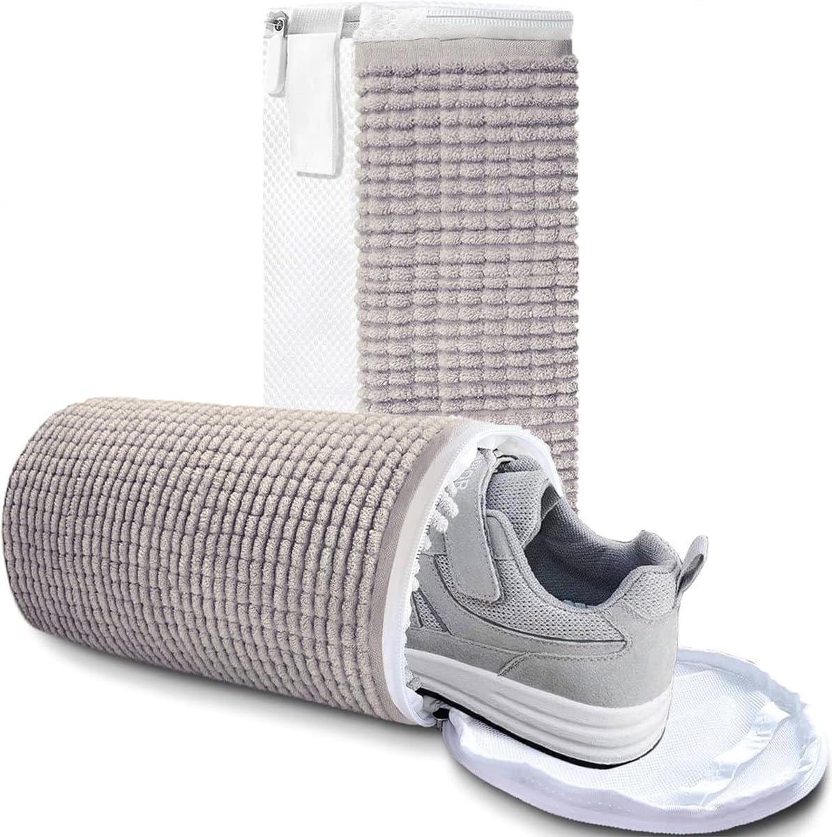 2-delige schoenwaszakken - Waszak - Waszakken schoenen - Herbruikbare schoenwaszakken - Lichtgrijs - 37cm - Chenille — afbeelding 1