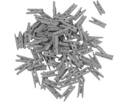 Mini Houten Knijpers - Kleine Decoratie Pinnetjes - Knutselen en Decoreren - Natuurlijk Hout Materiaal - 100 Stuks - Zilverkleurig