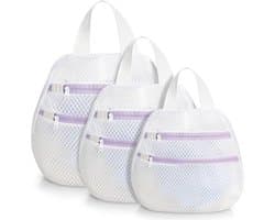 3-delige dubbellaags wasnet set - met handvatten - paarse kleur - 3 maten 40×40 50×50 60×60 cm - herbruikbaar mesh voor bh's en sokken