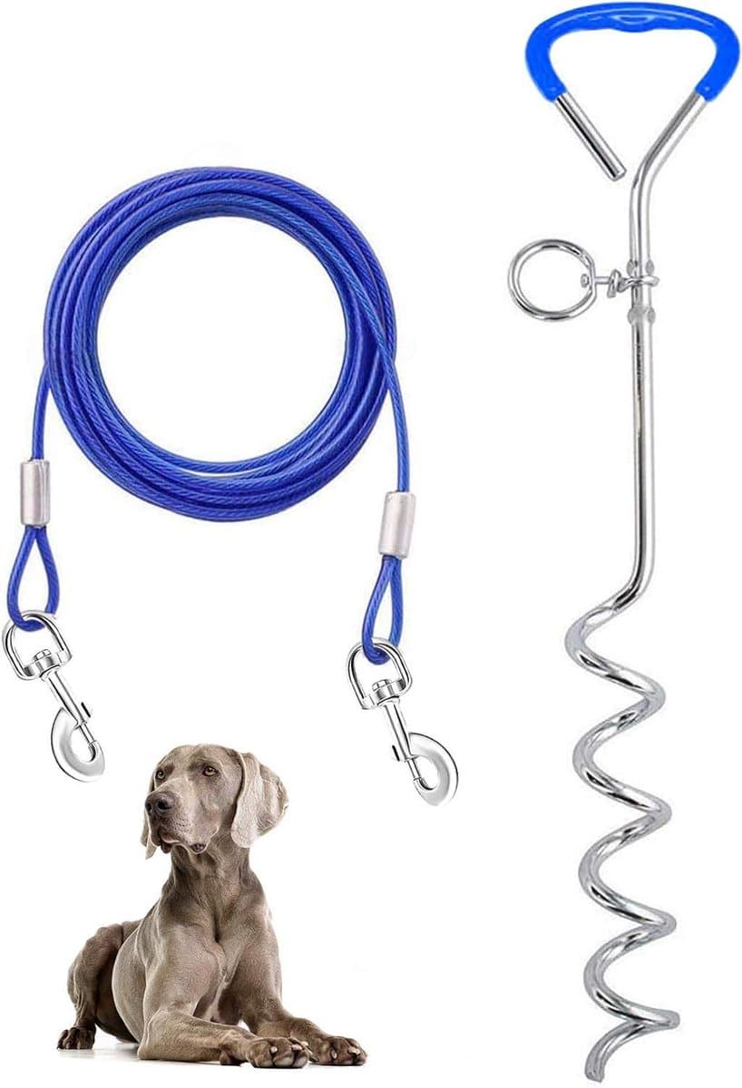Grondanker Hond - Aanlegpen Hondenlijn - Veilig Buiten - Extra Lange Kabel - 3 Meter - Blauw — afbeelding 1