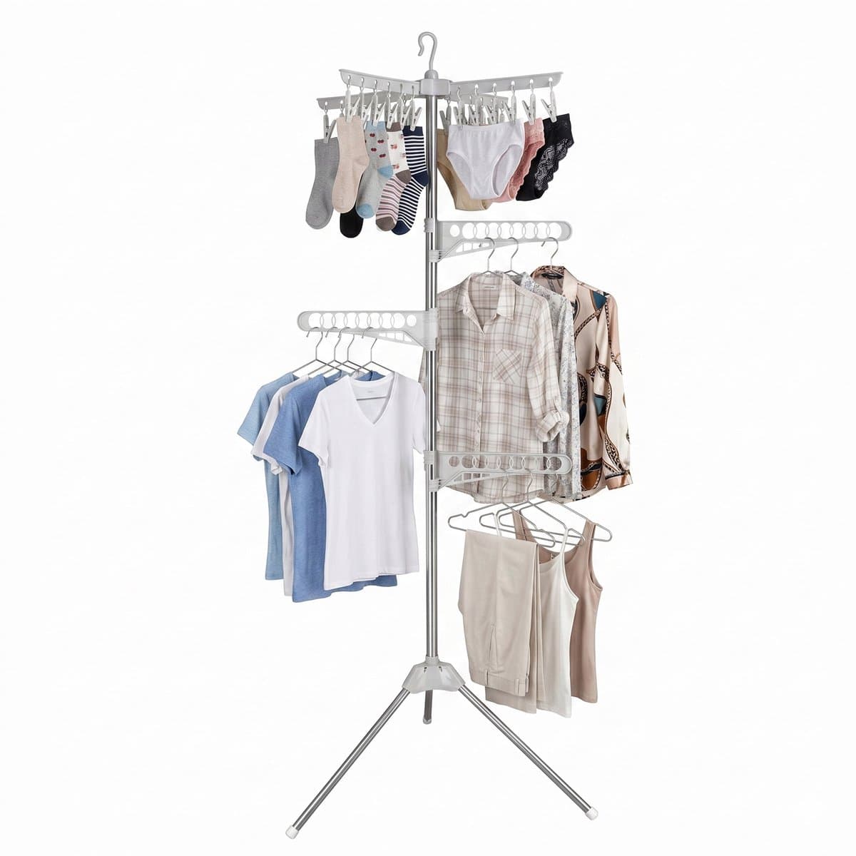 Wasrek - 59x170x59 cm - zilver en wit - met kledinghangers — afbeelding 1