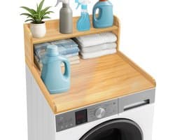 Wasmachine Aanrecht - Droger Plank - Wasruimte Organiseren - Verhoogde Rand - 70 x 70 x 35 cm - Eiken