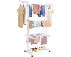 Droogrek Toren - Wasdroger Staand - Kleding Drogen - Inklapbare Vleugels - 50 x 75 x 171 cm - Wit