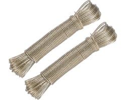 2 stuks - Waslijn - Waslijn met stalen kern - Waslijn met kunststof coating - Voor het drogen van kleding buitenshuis - 3 mm x 20 meter