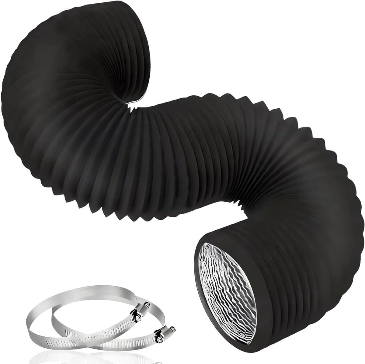 Afzuigslang Flexibel - Ventilatieslang Afzuiger - Lucht Afvoeren - Aluminium Versterking - 150 mm x 5 m - Zwart — afbeelding 1