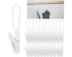30 stuks - Kledingknijpers - Wasknijpers - Sokkenknijpers - Winddichte knijpers - met kunststof ophangtouw - voor babykleding, broeken, sokken en handdoeken - 5*3,5 cm - wit