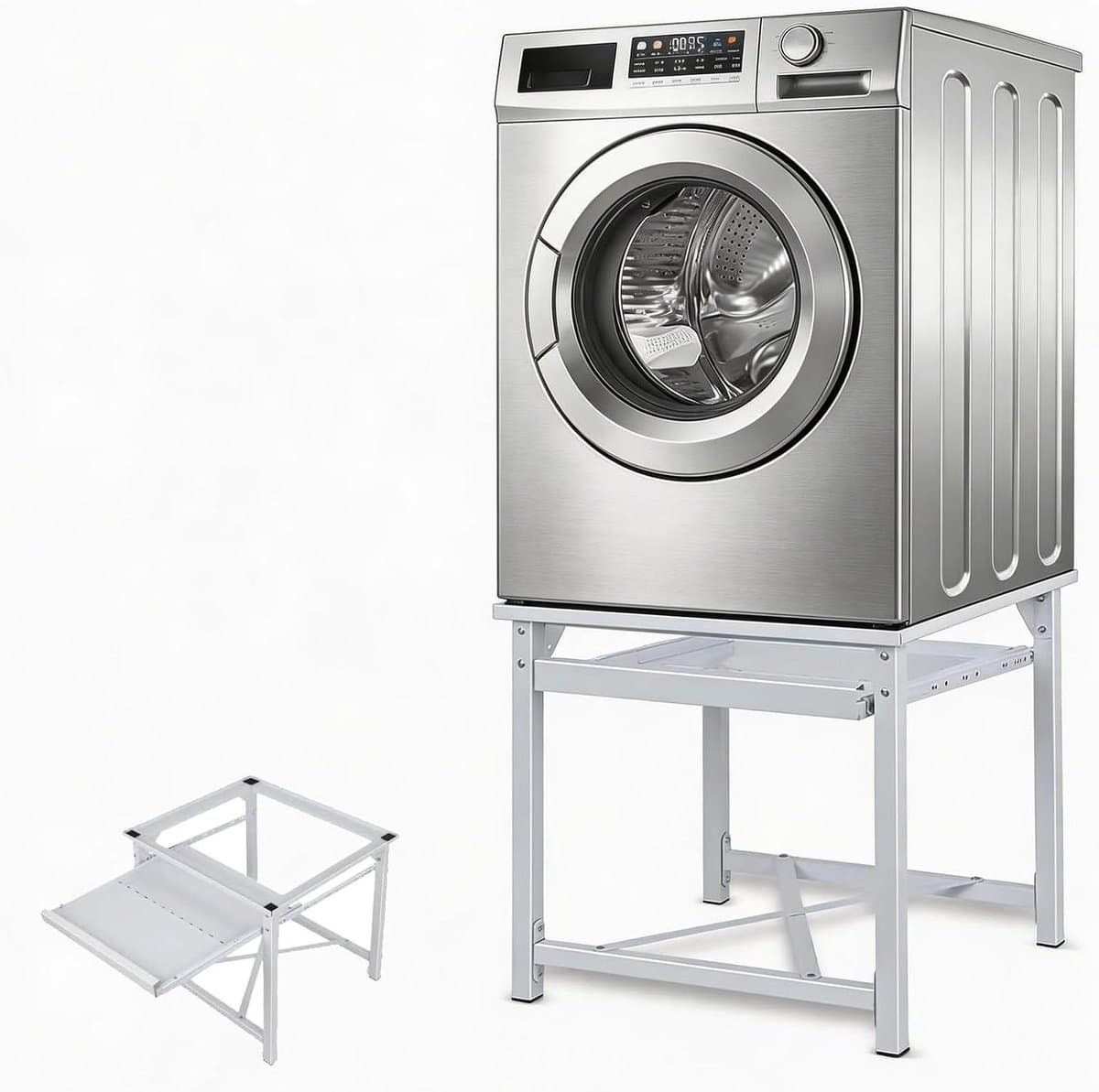 Wasmachine Onderstel - Droger Verhoging Sokkel - Huishoudelijke Organisatie - Met Uittrekbare Plank - 60 x 56 x 52 cm — afbeelding 1