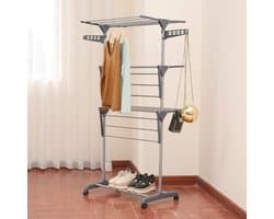 Droogrek Uitklapbaar - Was Toren - Kleding Drogen - Plat Droog Functie - 72 x 56 x 152 cm - Grijs — afbeelding 1