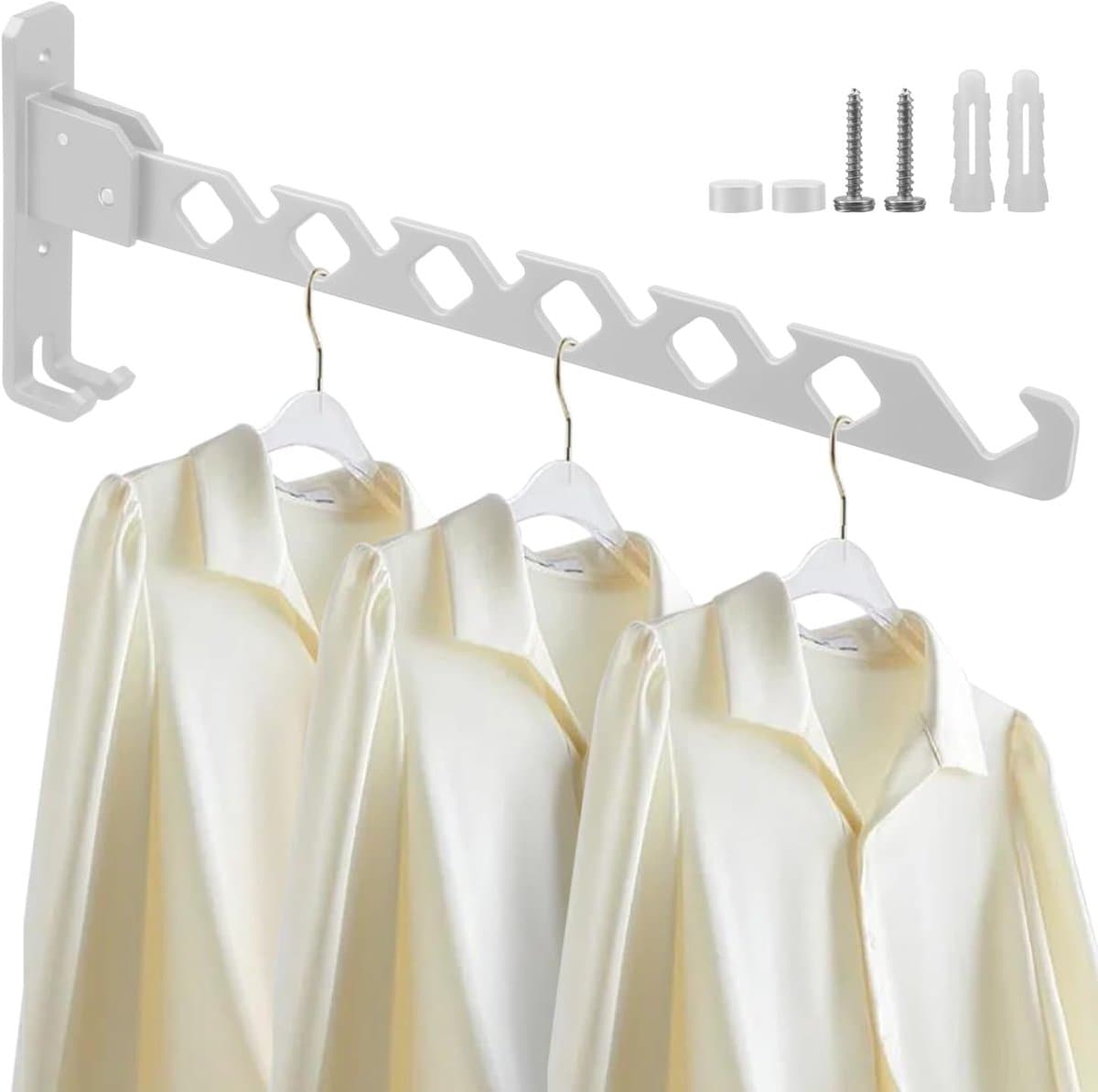 Opvouwbare wandgemonteerde kledinghanger - efficiënt en ruimtebesparend - 1 stuk - wit - aluminium — afbeelding 1