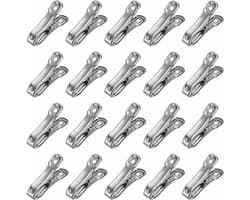 20 stuks - RVS klem - Handdoekklem - wasknijper - strandhanddoek Klem - klemmen met 2 cm openen - Voor kasplantenafdekkingen, tuinschaduwdoeken, Strandlaken, wasknijpers en dekbedden - 5.5*2.3 cm - Zilver