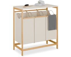 wasmand met 3 vakken - opklapbare plank - 84,5 x 78,5 x 40 cm - bamboe