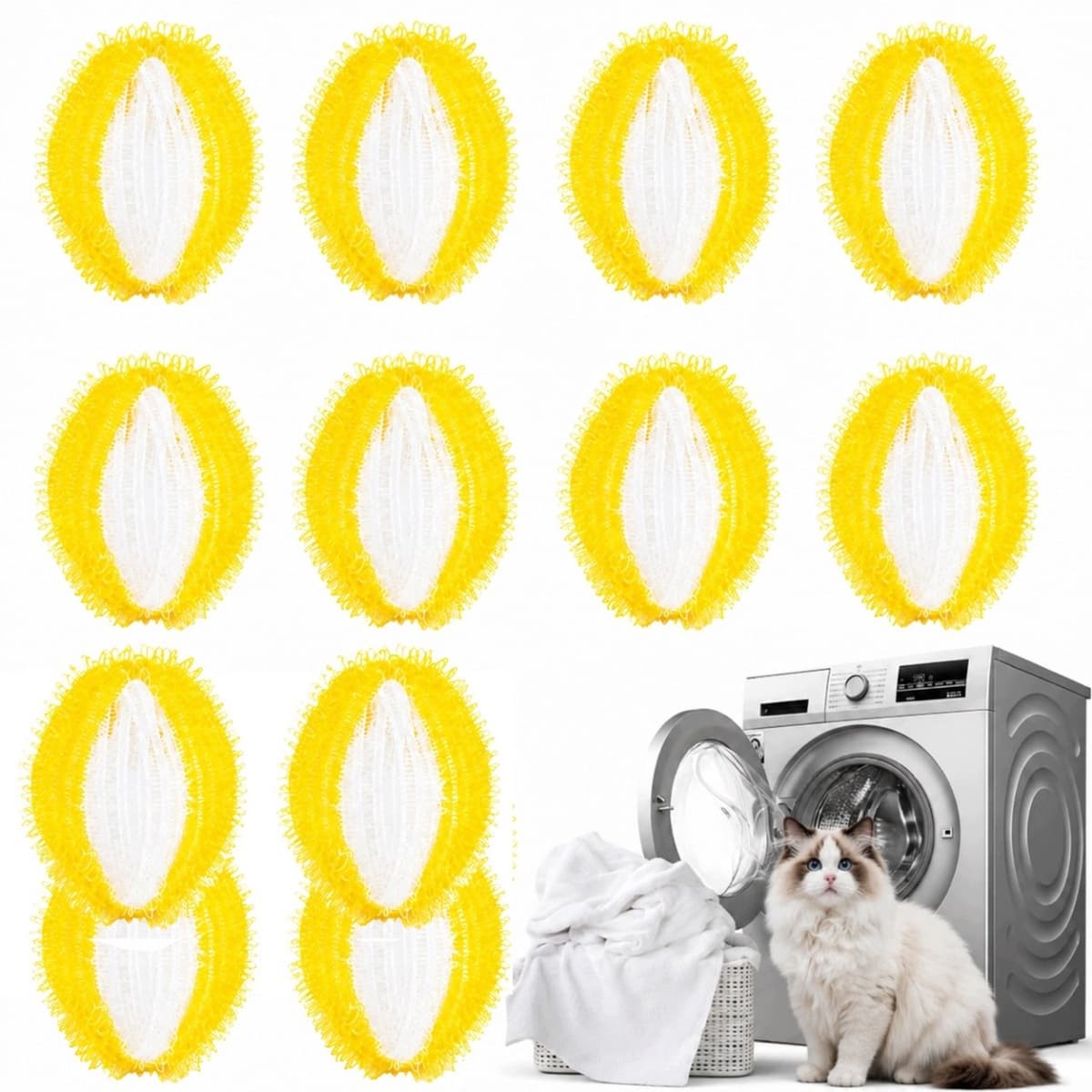 12x Witte Antiklitbollen voor de Wasmachine - Verwijdert Pluisjes & Huisdierhaar — afbeelding 1