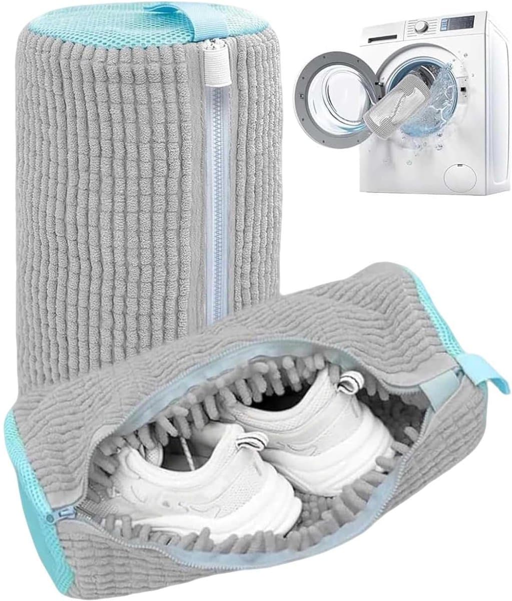Wasmachine, herbruikbaar, waszak met ritssluiting, robuuste waszak, beschermt zowel schoenen als wasmachine (2 stuks, grijs) — afbeelding 1