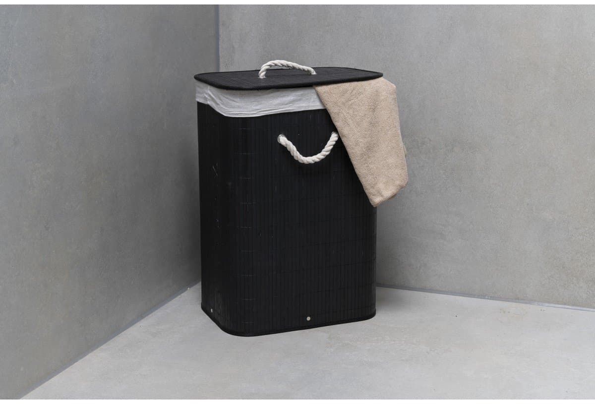 alpina Wasmand met Deksel - 30x40x56 cm - Gemaakt van Hout - Kleur Bruin en Zwart - Met Handgrepen - Ruimtebesparend Ontwerp - Compact en Praktisch voor Elke Ruimte — afbeelding 1