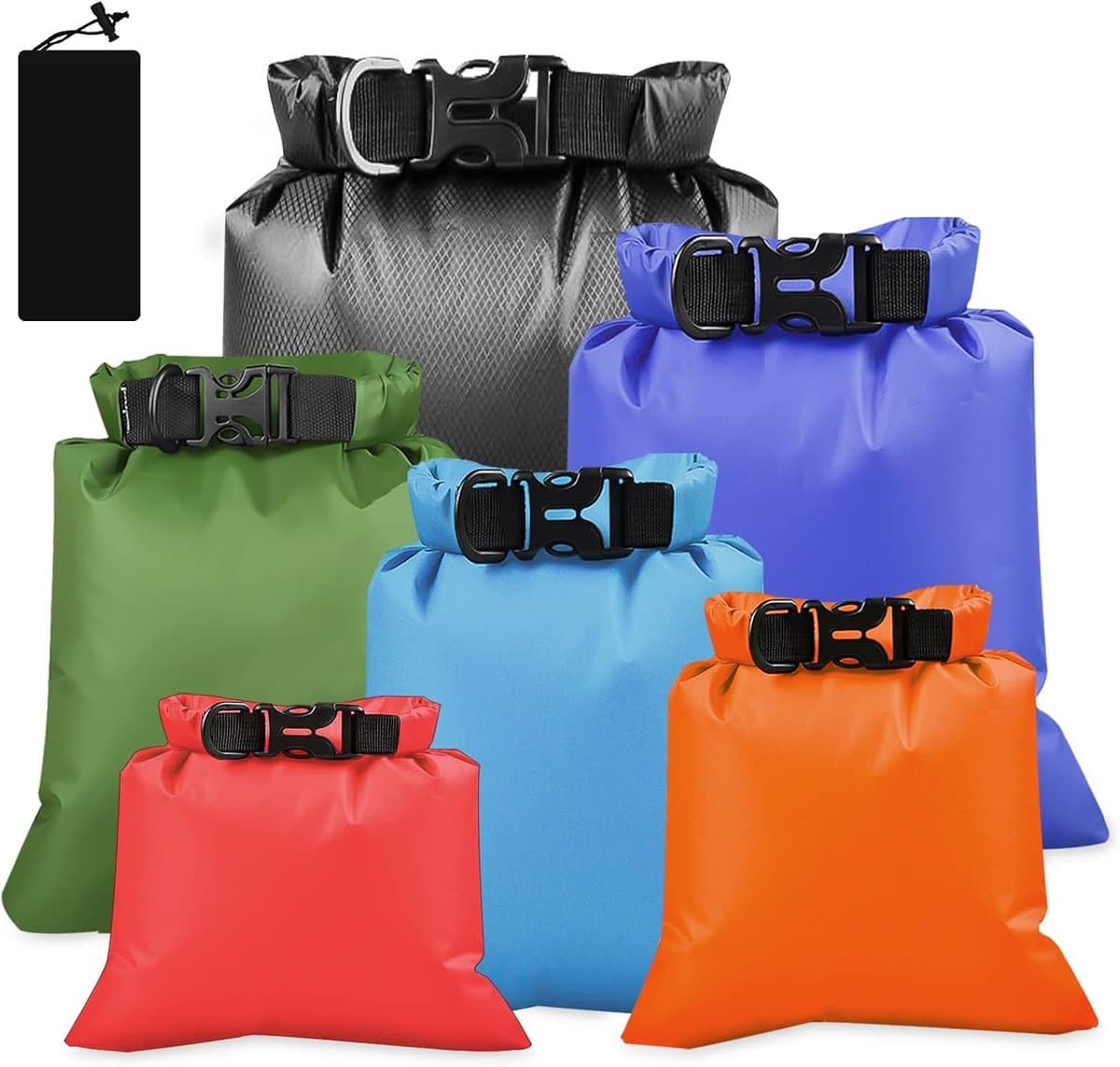 6 stuks waterdichte opbergzakken, ultralichte pakzakken, dry bag set, 1,5/2,5/3/3,5/5/8 l, waterdichte droogtassen voor reizen, boottochten, zwemmen, wandelen, outdoor kamperen — afbeelding 1