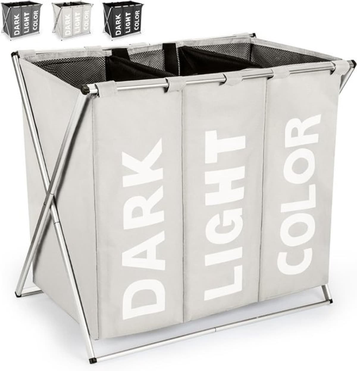 CLVP® Wassorteerder 3 vakken - Wasmand - Wasgoed sorteren - Lichtgrijs — afbeelding 1