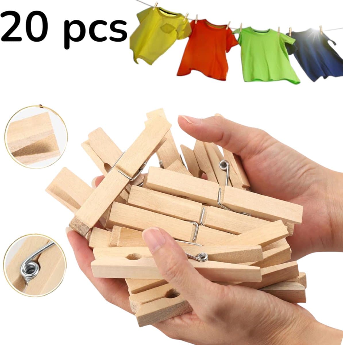 20 stuks - Kleine houten clip in natuurlijke houtkleur - 2,5x0,3cm - Houtkleur - Houten clip in natuurlijke houtkleur - Opbergclip - Kleine houten clip - Visitekaartjes- en fotoclip — afbeelding 1