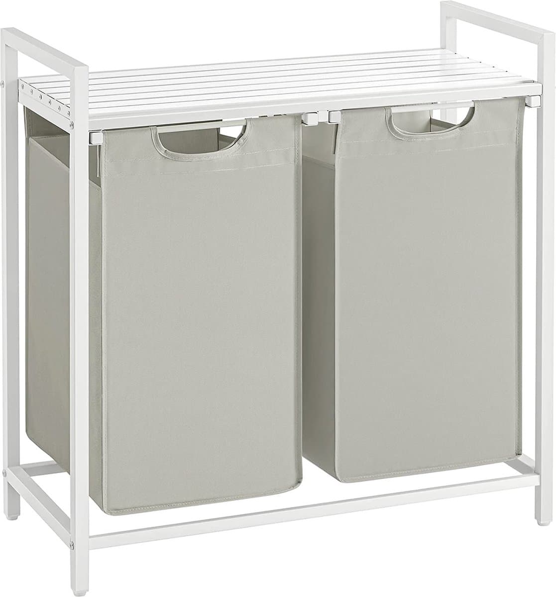 Wasmand 2 compartimenten, wasmand met plank, waskast, oxford stof verwijderbaar metalen frame, 2 x 46 l, 73 x 33 x 72 cm, wit — afbeelding 1