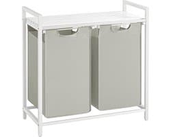 Wasmand 2 compartimenten, wasmand met plank, waskast, oxford stof verwijderbaar metalen frame, 2 x 46 l, 73 x 33 x 72 cm, wit — afbeelding 1
