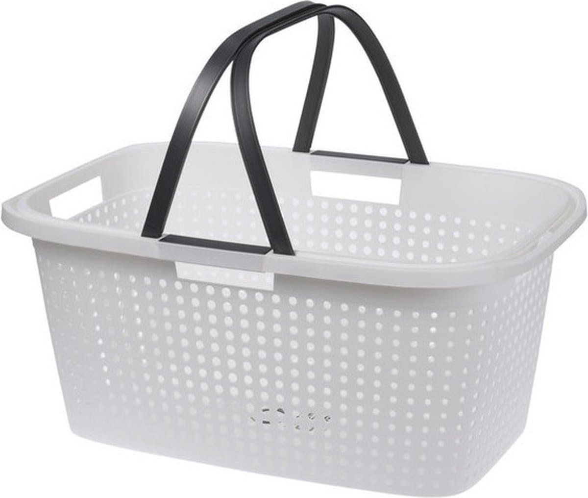 Wasmand met hegsels - 59 x 39 x 27 cm - wit - kunststof - Draagmand - Wasgoedmand - 35 liter — afbeelding 1