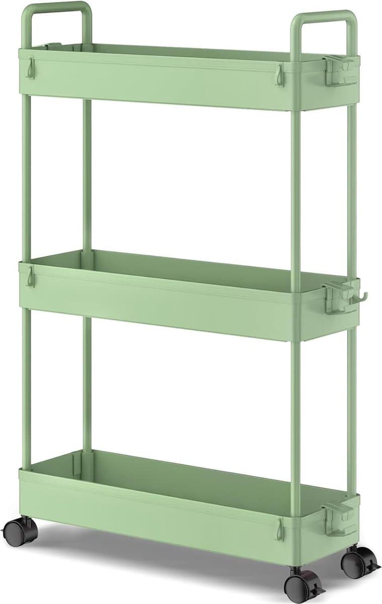 Opslag Trolley Cart Slide-out Slim Rolling Utility Cart - Opslag Rekken - Keuken Badkamer Wasruimte Slaapkamer - Kunststof Groen. Wasmachine rek — afbeelding 1